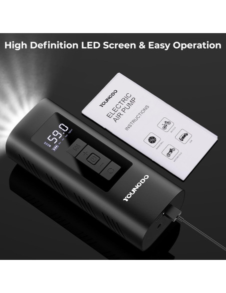 Compresor de Aire Portátil YOUNGDO 150 PSI 6000mAh Negro Compresor de Aire Portátil YOUNGDO 150 PSI 6000mAh Negro