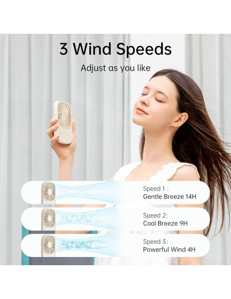 Ventilador de Mano JISULIFE Beige Portátil Recargable USB 3 Velocidades Ventilador de Mano JISULIFE Beige Portátil Recargable USB 3 Velocidades