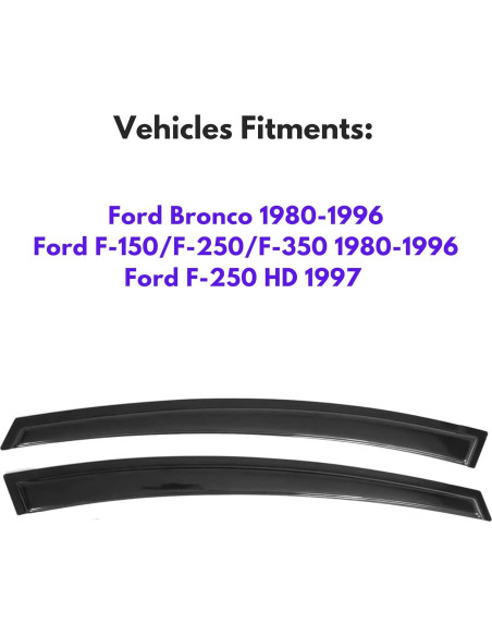 Visera de Ventana Lateral Immortal Group para Ford Bronco/F150/F250/F350 1980-1996 Visera de Ventana Lateral Immortal Group para Ford Bronco/F150/F250/F350 1980-1996