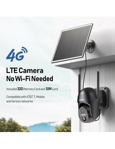 Cámara de Seguridad Solar 4G LTE SEHMUA Inalámbrica 2K