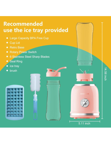 Licuadora Personal DOWYLIK Retro 3 Velocidades 600ml BPA Free