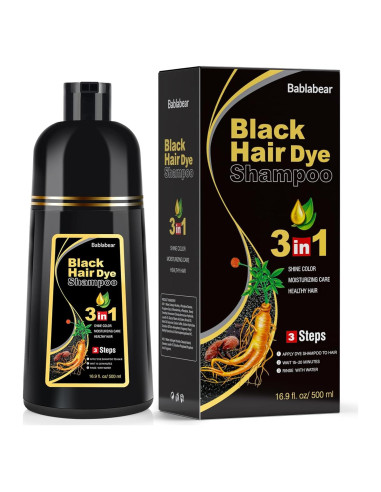 Champú Colorante Semipermanente Bablabear 500ml Negro 100% Canas