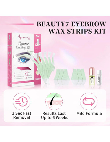 Kit de Depilación Beauty7 - Cintas de Cera para Cejas 12 Unidades