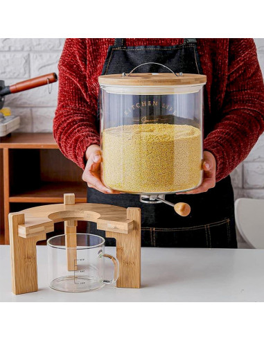 Dispensador de Arroz L'ÉPICÉA 8L Hermético de Vidrio con Soporte