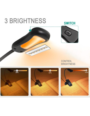 Luz de libro recargable Vekkia Amber 7 - LED 3 niveles 1600K