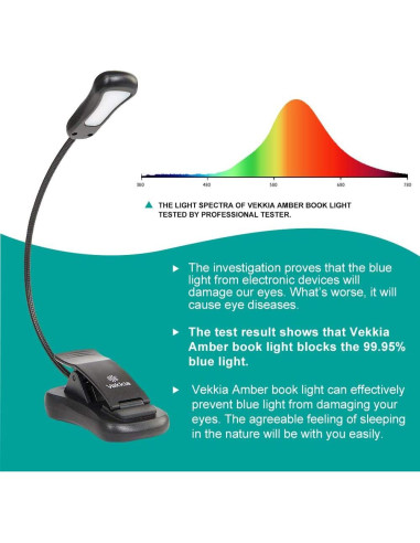 Luz de libro recargable Vekkia Amber 7 - LED 3 niveles 1600K