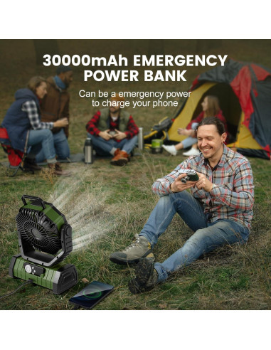 Ventilador de Camping Odoland 30000mAh con Linterna LED Verde
