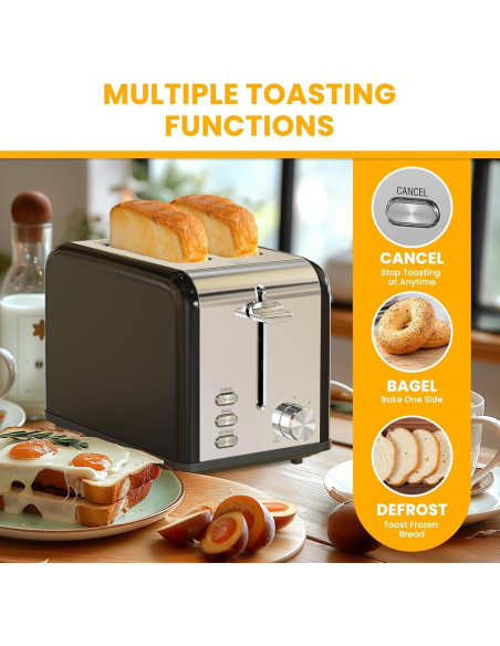 Tostadora de 2 Rebanadas YSSOA Acero Inoxidable Negra 850W Tostadora de 2 Rebanadas YSSOA Acero Inoxidable Negra 850W