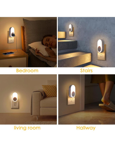 Luces Nocturnas LED Dawnrise 4 PK, Sensor Crepúsculo, Brillo Ajustable