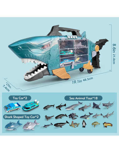 Juguete de camión tiburón con 18 animales marinos LY