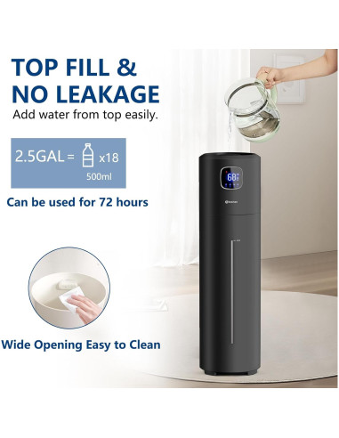 Humidificador Ultrasonico Akeshan 9L Negro para Habitaciones