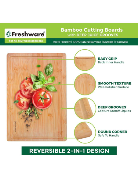Juego de 2 Tablas de Cortar de Bambú Freshware 30.5 y 38.1 cm Juego de 2 Tablas de Cortar de Bambú Freshware 30.5 y 38.1 cm