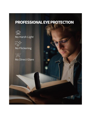 Luz de Lectura Recargable HEMONNKAM con Clip y 5 Brillos