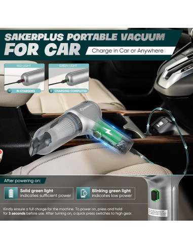 Aspiradora de Coche SakerPlus HL122 Inalámbrica 12000PA