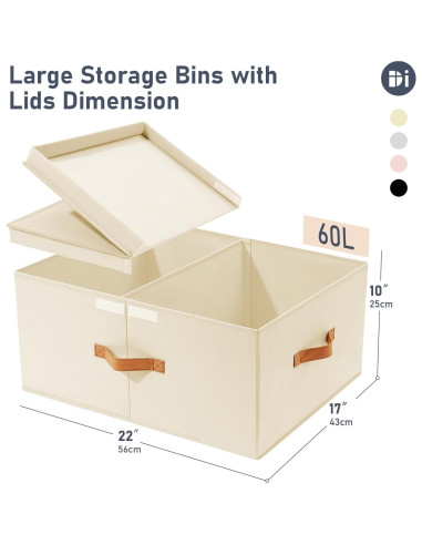 Cajas de Almacenamiento DIMJ con Tapa - 60 Litros Beige