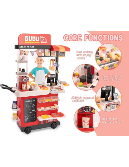Juego de Cocina Interactivo POFJOEQ Rojo 82 Piezas con Sonidos Juego de Cocina Interactivo POFJOEQ Rojo 82 Piezas con Sonidos