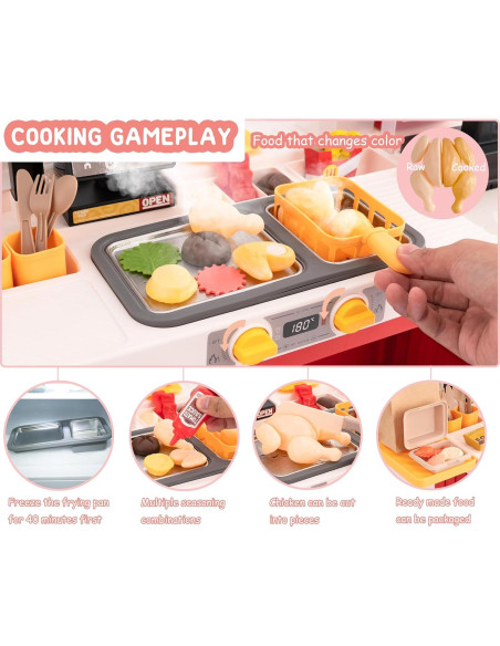 Juego de Cocina Interactivo POFJOEQ Rojo 82 Piezas con Sonidos Juego de Cocina Interactivo POFJOEQ Rojo 82 Piezas con Sonidos