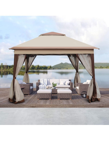 Gazebo Plegable 3.3x3.3m SPOFLYINN con Techo Doble y Malla