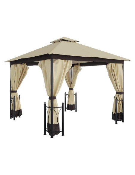 Gazebo de Patio Outsunny 4x3.35m con Techo Doble y Mosquitero Gazebo de Patio Outsunny 4x3.35m con Techo Doble y Mosquitero