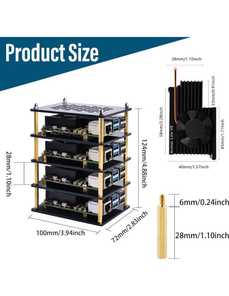Caja Clúster 4 Capas GeeekPi para Raspberry Pi 5 con Enfriadores Caja Clúster 4 Capas GeeekPi para Raspberry Pi 5 con Enfriadores