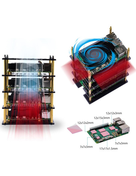 Caja Clúster 4 Capas GeeekPi para Raspberry Pi 5 con Enfriadores Caja Clúster 4 Capas GeeekPi para Raspberry Pi 5 con Enfriadores