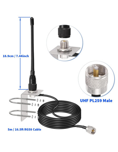 Antena Externa VHF Bingfu 156-163MHz con Soporte y Cable 5m
