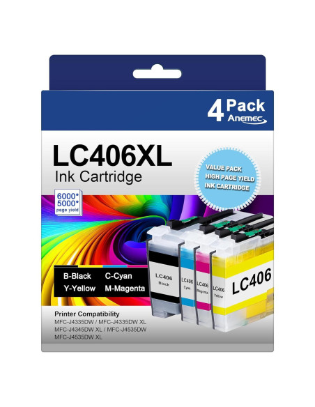 Cartuchos de tinta Anemec LC406XL para impresoras Brother - 4 unidades Cartuchos de tinta Anemec LC406XL para impresoras Brother - 4 unidades