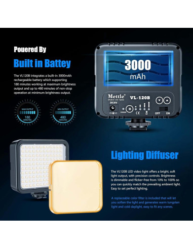 Luz de Video LED Mettlelite VL120B Dimmable Portátil 357g