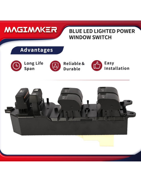 Interruptor de Ventana Eléctrica Izquierdo Magimaker Toyota Tundra 2007-2021 con Luz LED Azul Interruptor de Ventana Eléctrica Izquierdo Magimaker Toyota Tundra 2007-2021 con Luz LED Azul