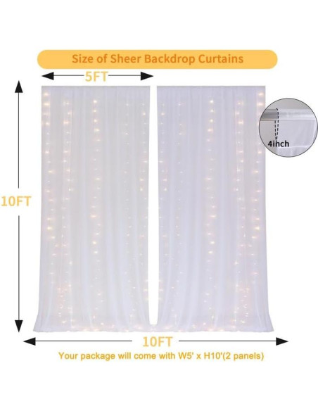 Cortina de Fondo Blanca Gallety 10x10ft con Luces LED Cortina de Fondo Blanca Gallety 10x10ft con Luces LED