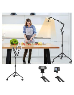 Trípode con Luz de Anillo ZIKZOK 10" y Ruedas para Video