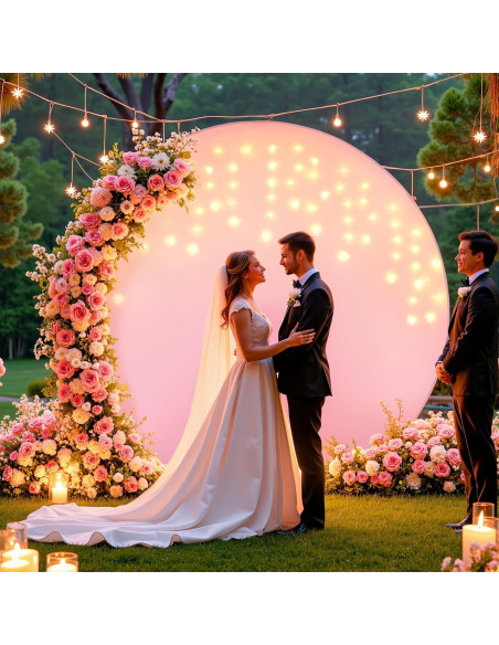 Cubierta de fondo redonda rosa 2.2 m con luces LED para eventos Cubierta de fondo redonda rosa 2.2 m con luces LED para eventos