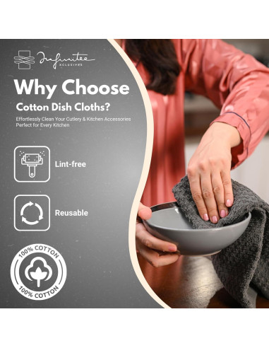 Paquete de 4 Paños de Cocina Infinitee Xclusives 100% Algodón Gris
