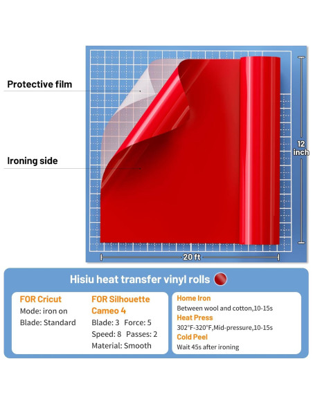 Vinilo de Transferencia de Calor Hisiu Rojo 30.48cm x 6.1m Vinilo de Transferencia de Calor Hisiu Rojo 30.48cm x 6.1m