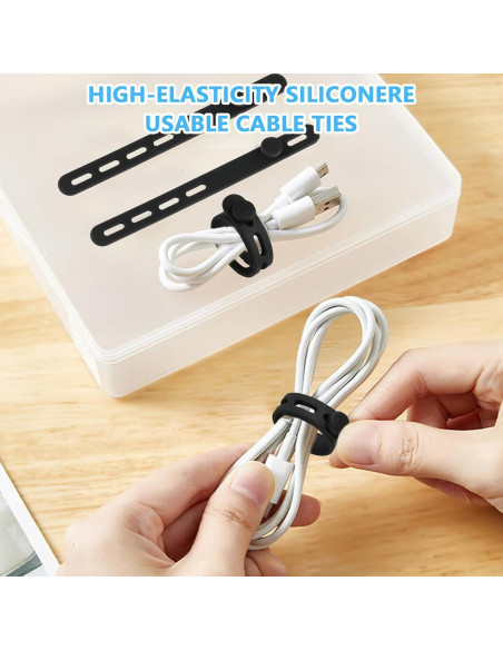 20 Correas de Cable de Silicona RUGLAMZHIP Negras Reutilizables 20 Correas de Cable de Silicona RUGLAMZHIP Negras Reutilizables