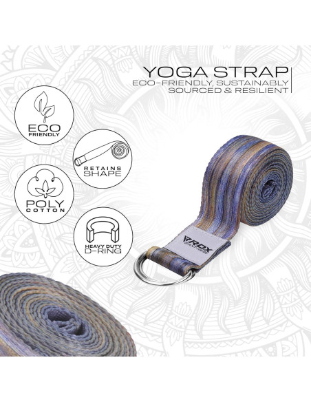 Correa de Yoga RDX 2.44m Ajustable Poliester Algodón Correa de Yoga RDX 2.44m Ajustable Poliester Algodón
