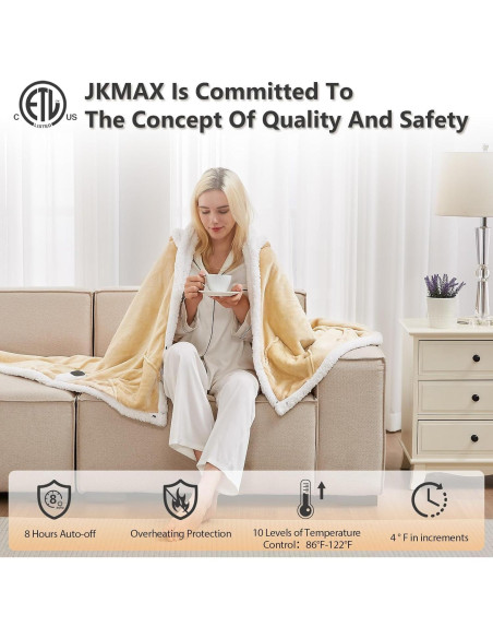 Manta Eléctrica Calefactable JKMAX Beige 101.6x177.8cm 10 Niveles Manta Eléctrica Calefactable JKMAX Beige 101.6x177.8cm 10 Niveles