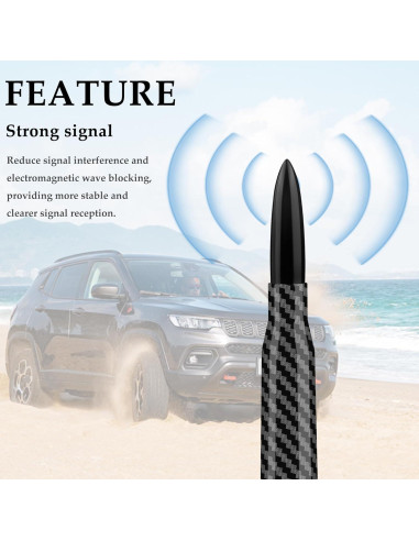 Antena de Bala Turcee para Coche Fibra de Carbono Negra