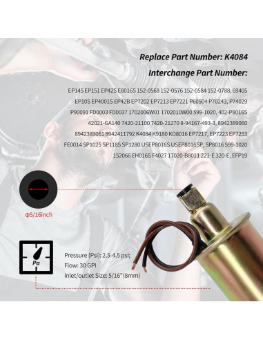 Bomba de combustible eléctrica OXCANO K4084 2.5-4.5 PSI