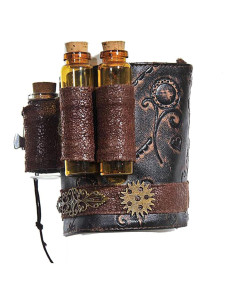 Muñequera Arm Bracer Cuff de Cuero Sintético con Frascos Vidrio