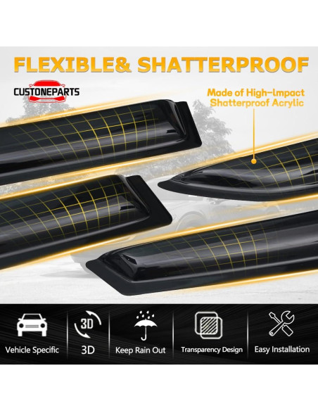 Viseras de Ventana Laterales CUSTONEPARTS para Toyota 4Runner 2003-2009 Viseras de Ventana Laterales CUSTONEPARTS para Toyota 4Runner 2003-2009