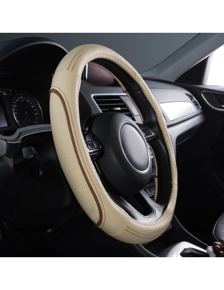 Cubierta de Volante de Cuero CAR PASS Beige Universal 37-38 cm Cubierta de Volante de Cuero CAR PASS Beige Universal 37-38 cm