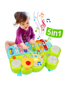 Juguete Musical 3 en 1 AugToy Piano Xilófono Batería Verde