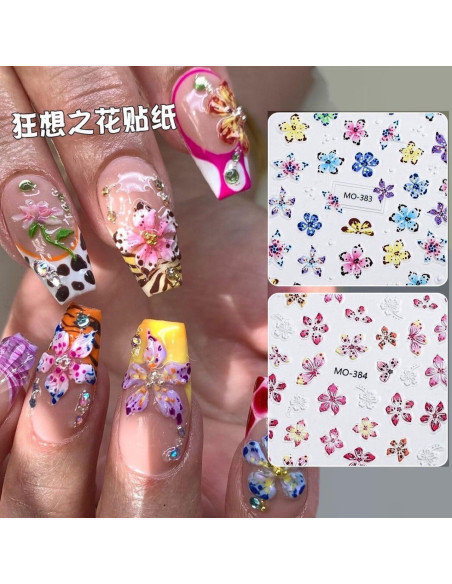 Calcomanías para Uñas MIXFOSAHN 3D Florales 3 Hojas Calcomanías para Uñas MIXFOSAHN 3D Florales 3 Hojas