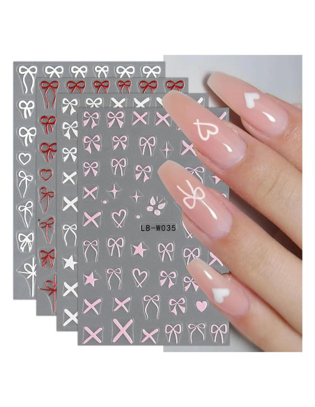 Pegatinas para Uñas JMEOWIO Corazón Lazo Autoadhesivas 8 Hojas Pegatinas para Uñas JMEOWIO Corazón Lazo Autoadhesivas 8 Hojas