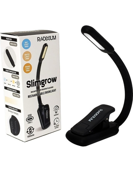 Luz de Libro Recargable RADIXIUM - 9 LEDs, 50H, USB-C, Negro Luz de Libro Recargable RADIXIUM - 9 LEDs, 50H, USB-C, Negro