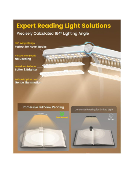 Luz de lectura Glocusent Wingy 48 LED recargable 3 colores Luz de lectura Glocusent Wingy 48 LED recargable 3 colores