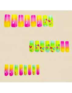 Uñas Postizas Acrílicas Mariposa Colorida 24 Piezas 2