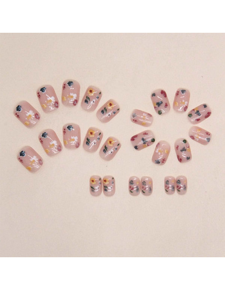 Uñas Postizas Cuadradas KASOICRA Nude con Flor 24 Pcs Uñas Postizas Cuadradas KASOICRA Nude con Flor 24 Pcs