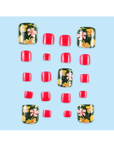 24 Uñas Postizas Cortas de Flores FDSQHSA para Dedos de los Pies